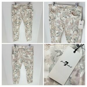 7 FOR ALL MANKIND NWT Floral The Ankle Skinny Jean Size 32 Distressed Boho 33x27